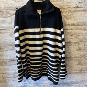 H&M Rib Knit Half Zip Sweater Black And White Striped Size Large